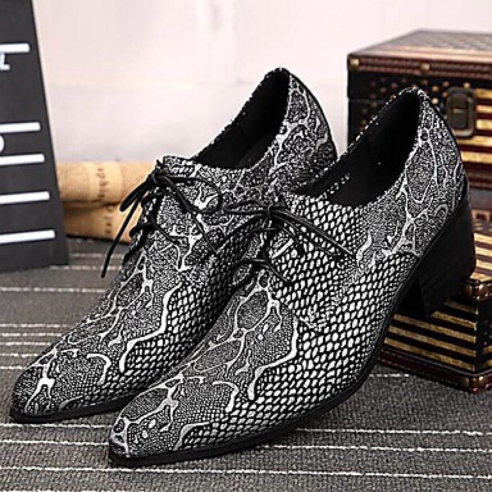 Men's Shoes   Limited Edition Oriental Temperament Nightclub/Party Top Layer Leather Oxfords Silver  