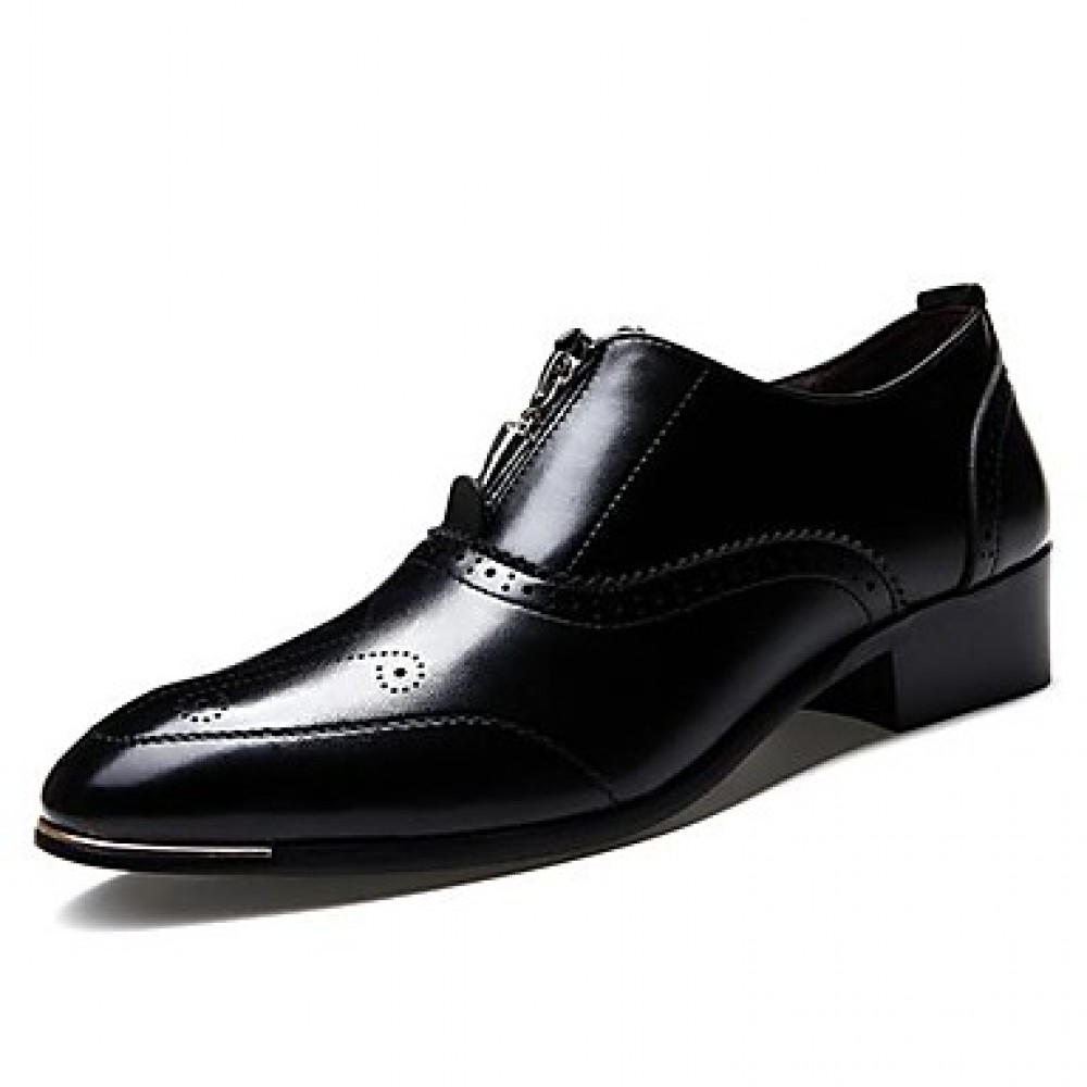 Men's Shoes Leather Casual Oxfords Casual Low Heel Zipper Black  