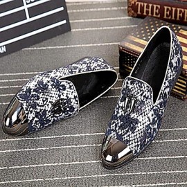   2016 Pure Manual Flash Novelty Wedding/Night Party Cowhide Leather Loafers Light Blue/Navy  