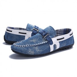 Men's Shoes Denim Casual Boat Shoes Casual Flat Heel Slip-on Black / Blue  