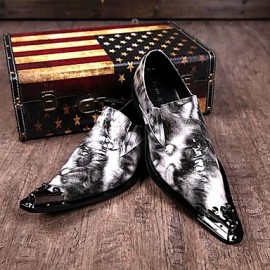   2016 New Style Pure Manual Black Water Wave Wedding / Night Club & Party Cowhide Leather Loafers  